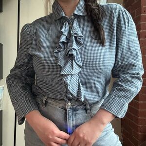 Vintage Ralph Lauren Checkered Plaid Ruffle Blouse